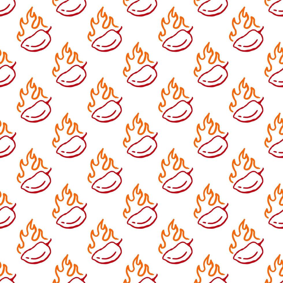 burning chilli pepper pattern. fire chilli pattern. outline style chili pattern. hand drawn doodle chili. hot chilli seamless pattern suitable for print, seasoning pack, or wrapping paper. vector