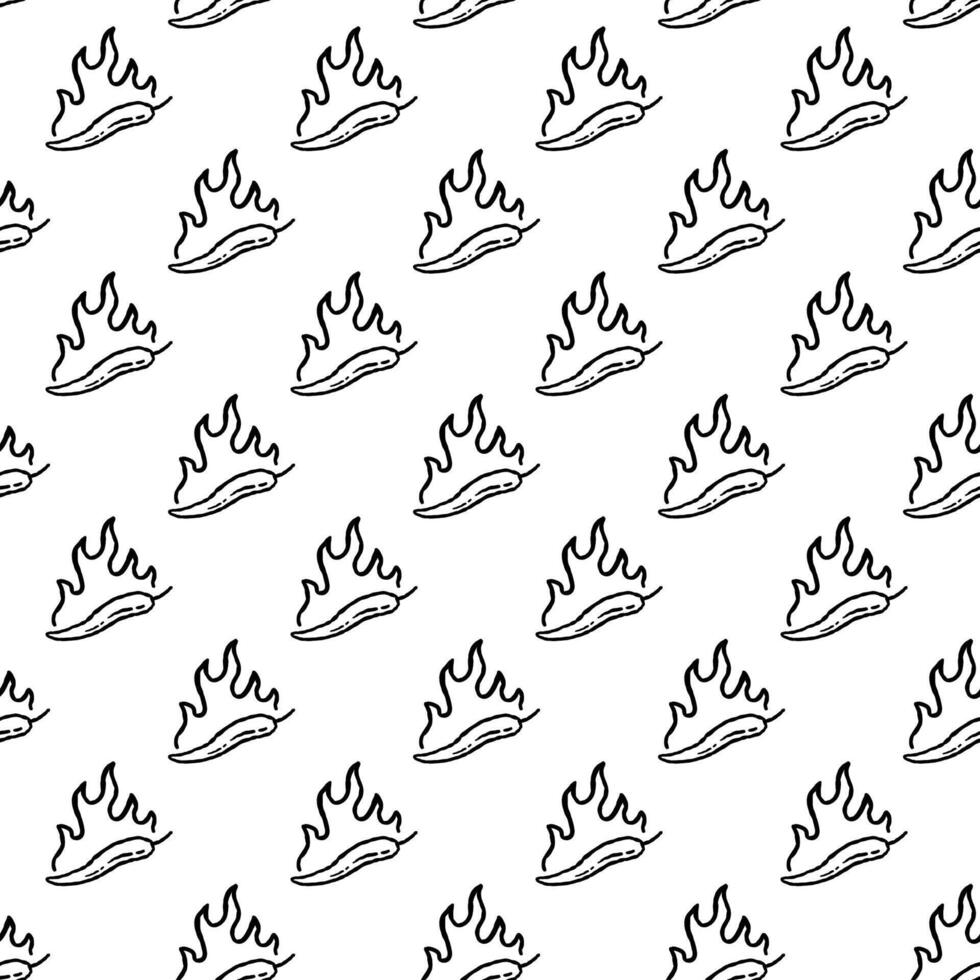 burning chilli pepper pattern. hand drawn doodle chili. hot chilli seamless pattern suitable for print, seasoning pack, or wrapping paper. outline style chili pattern. fire chilli pattern. vector