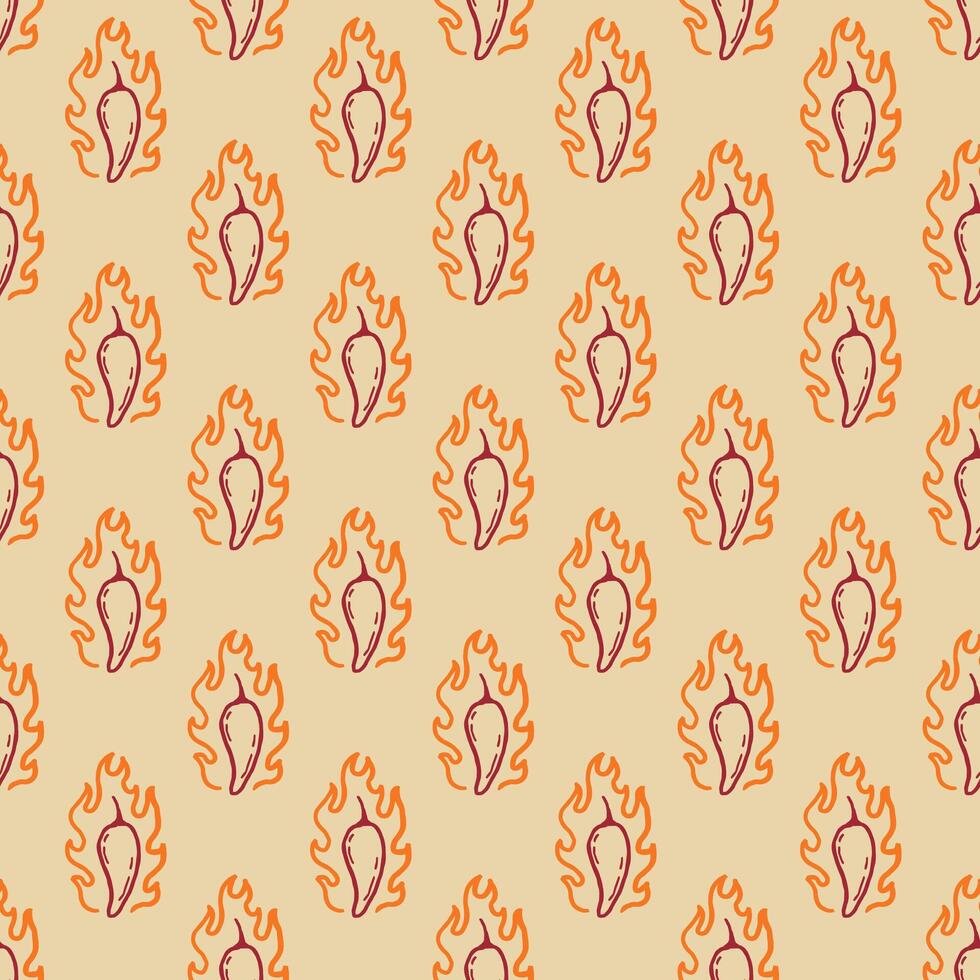 fire chilli pattern. burning chilli pepper pattern. hand drawn doodle chili. outline style chili pattern. hot chilli seamless pattern suitable for print, seasoning pack, or wrapping paper. vector