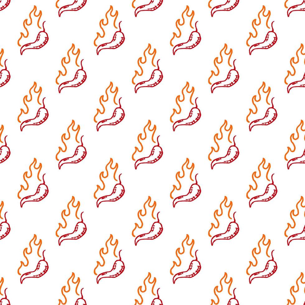 burning chilli pepper pattern. fire chilli pattern. hot chilli seamless pattern suitable for print, seasoning pack, or wrapping paper. hand drawn doodle chili. outline style chili pattern. vector