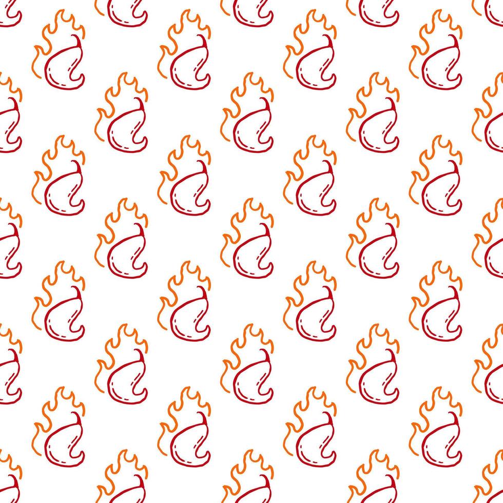 burning chilli pepper pattern. fire chilli pattern. hot chilli seamless pattern suitable for print, seasoning pack, or wrapping paper. outline style chili pattern. hand drawn doodle chili. vector