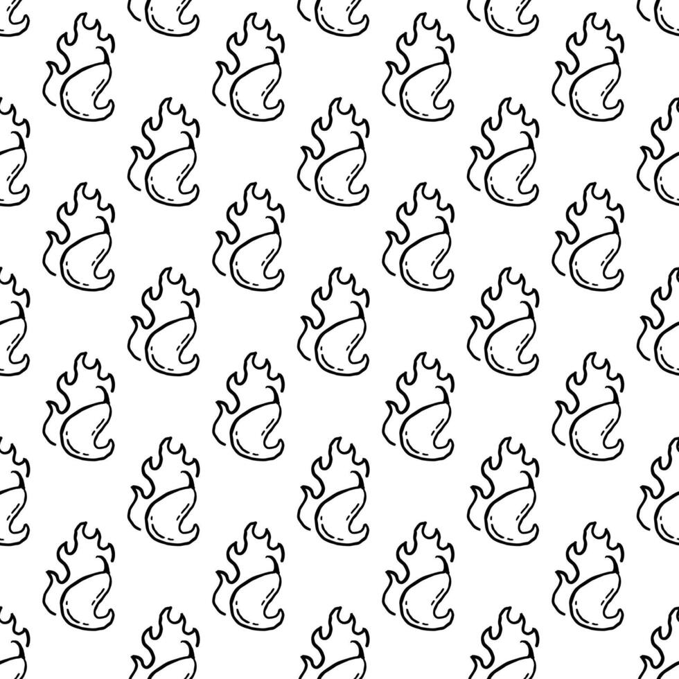 burning chilli pepper pattern. hot chilli seamless pattern suitable for print, seasoning pack, or wrapping paper. outline style chili pattern. fire chilli pattern. hand drawn doodle chili. vector