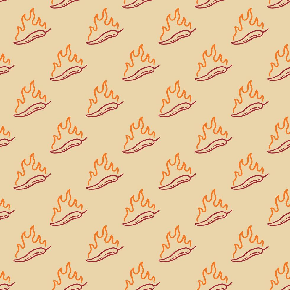 fire chilli pattern. burning chilli pepper pattern. outline style chili pattern. hot chilli seamless pattern suitable for print, seasoning pack, or wrapping paper. hand drawn doodle chili. vector