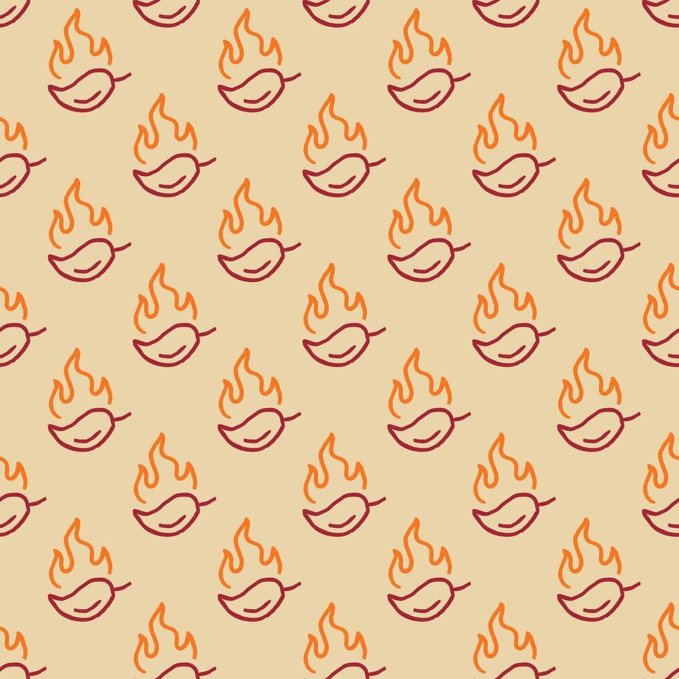 burning chilli pepper pattern. hot chilli seamless pattern suitable for print, seasoning pack, or wrapping paper. hand drawn doodle chili. fire chilli pattern. outline style chili pattern. vector
