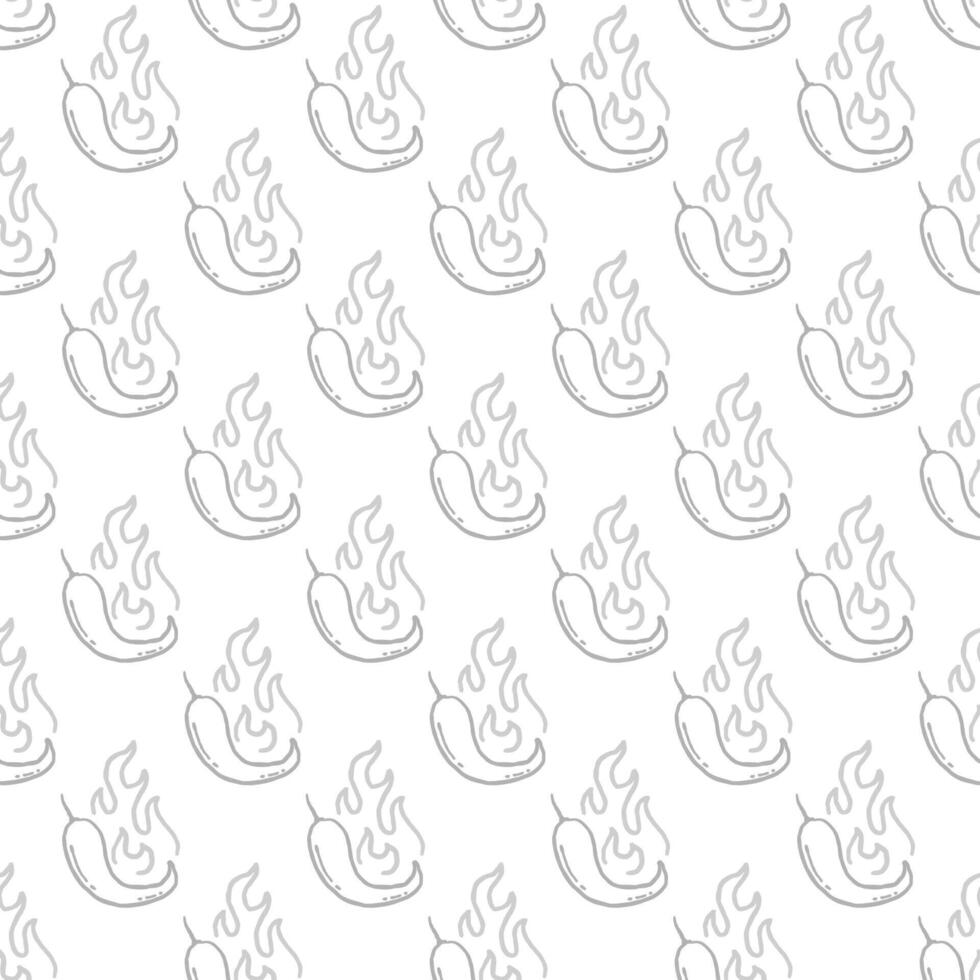 burning chilli pepper pattern. outline style chili pattern. hot chilli seamless pattern suitable for print, seasoning pack, or wrapping paper. fire chilli pattern. hand drawn doodle chili. vector