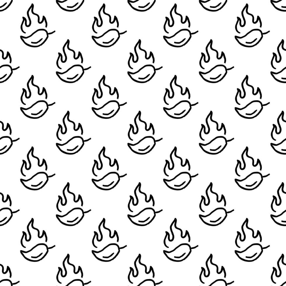 burning chilli pepper pattern. hand drawn doodle chili. outline style chili pattern. fire chilli pattern. hot chilli seamless pattern suitable for print, seasoning pack, or wrapping paper. vector
