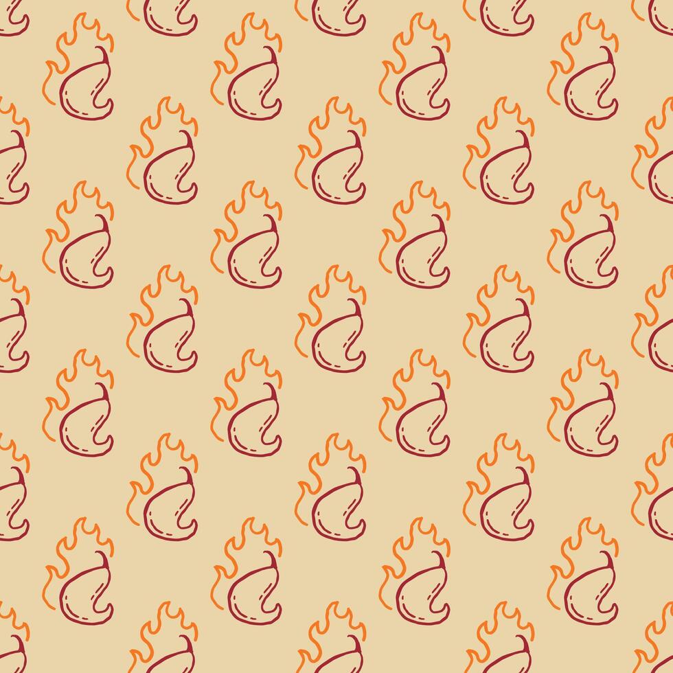fire chilli pattern. burning chilli pepper pattern. hand drawn doodle chili. hot chilli seamless pattern suitable for print, seasoning pack, or wrapping paper. outline style chili pattern. vector