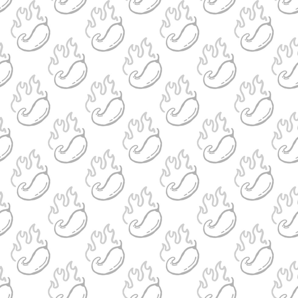 burning chilli pepper pattern. outline style chili pattern. hot chilli seamless pattern suitable for print, seasoning pack, or wrapping paper. hand drawn doodle chili. fire chilli pattern. vector