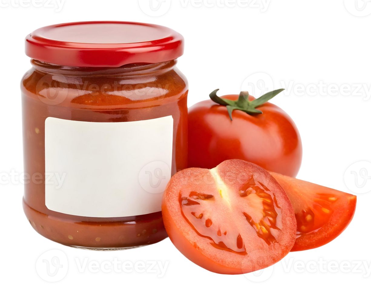 Fresh Tomato Sauce Jar with Whole and Sliced Tomatoes png