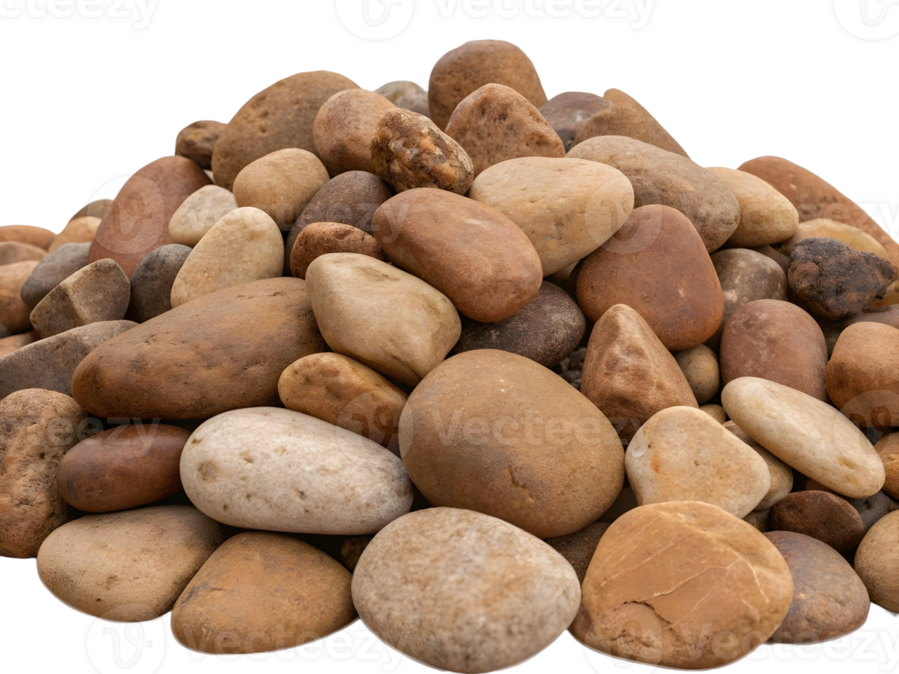 Pile of smooth river rocks in various shades of brown and tan creating a natural texture backdrop png