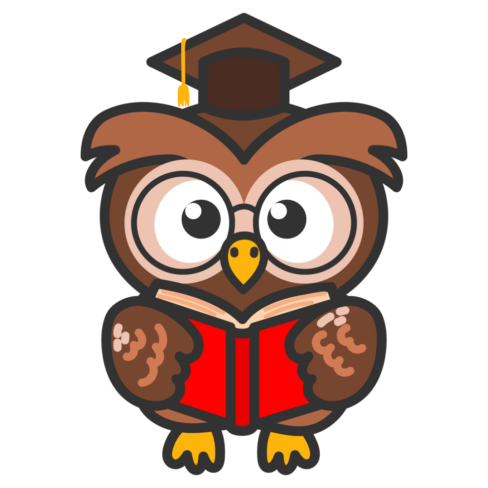 Cartoon Owl with Graduation Cap and Book png