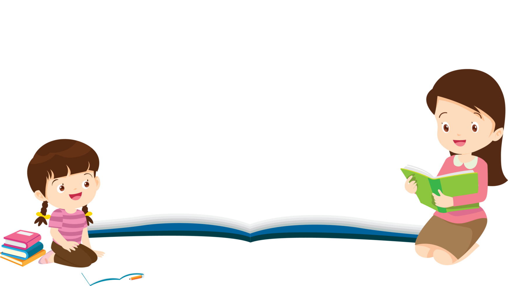 Advertisement board of a young female teacher teaching school girls next to a large model book. png