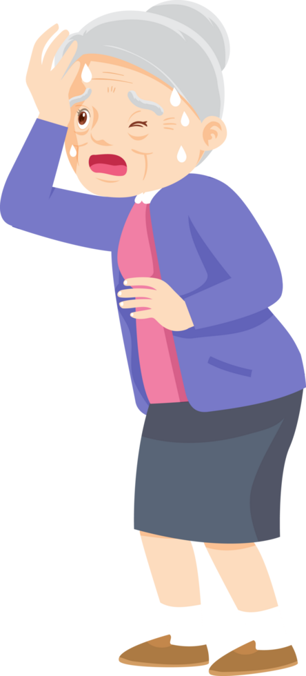 Grandma almost fainted because of the hot weather. png
