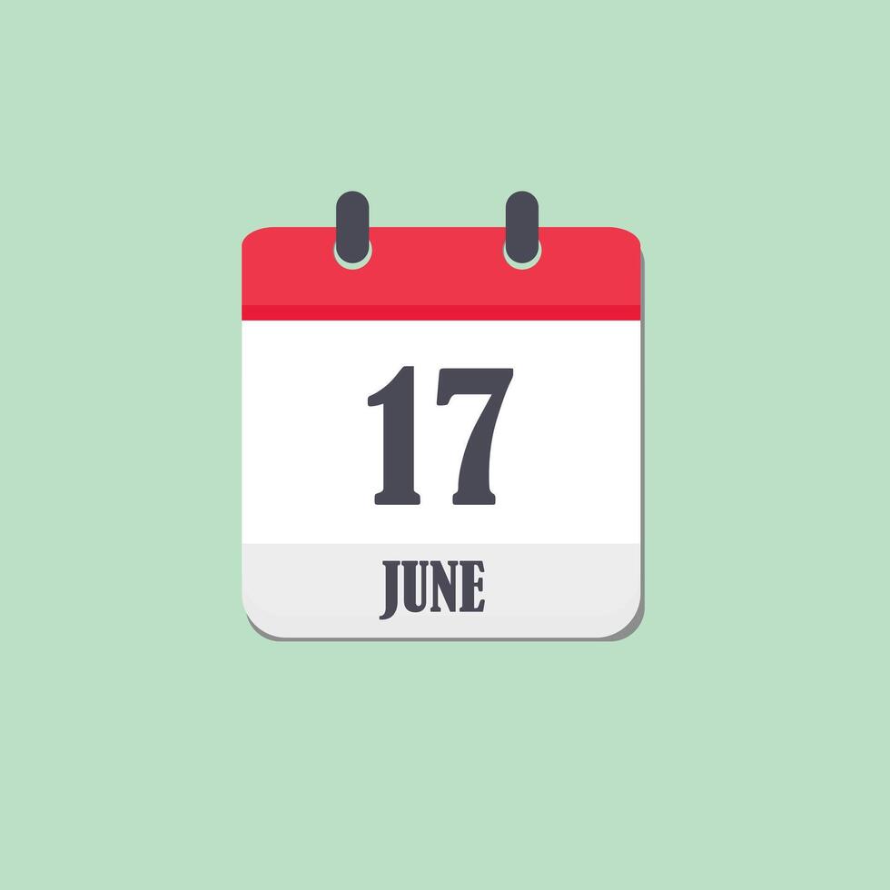 17 June Calendar Icon with light green background vector