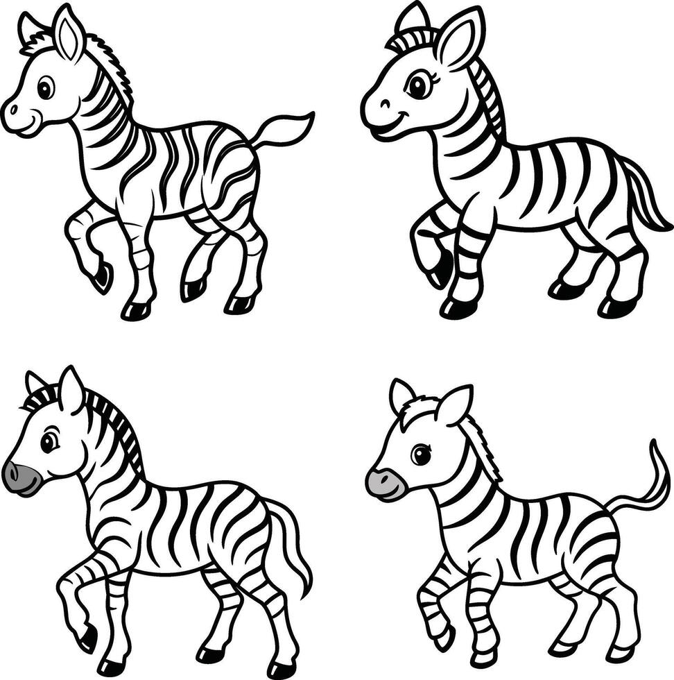 Bundle of Hand Drawn Black and White Zebra Animal Clipart vector