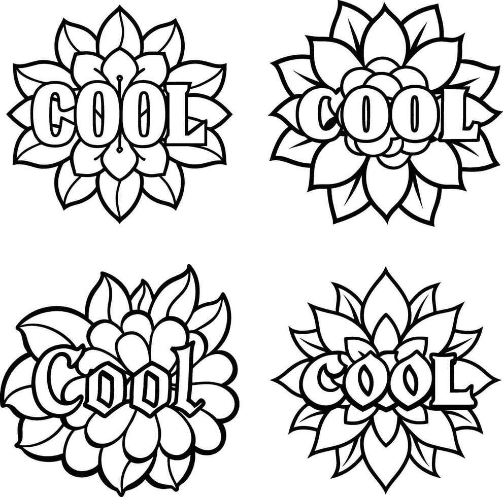 Cool flower illustrations coloring page vector