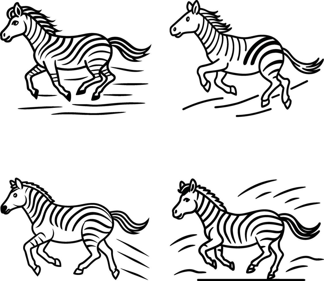 Group of Hand Drawn Black and White Zebra Animal Clipart vector