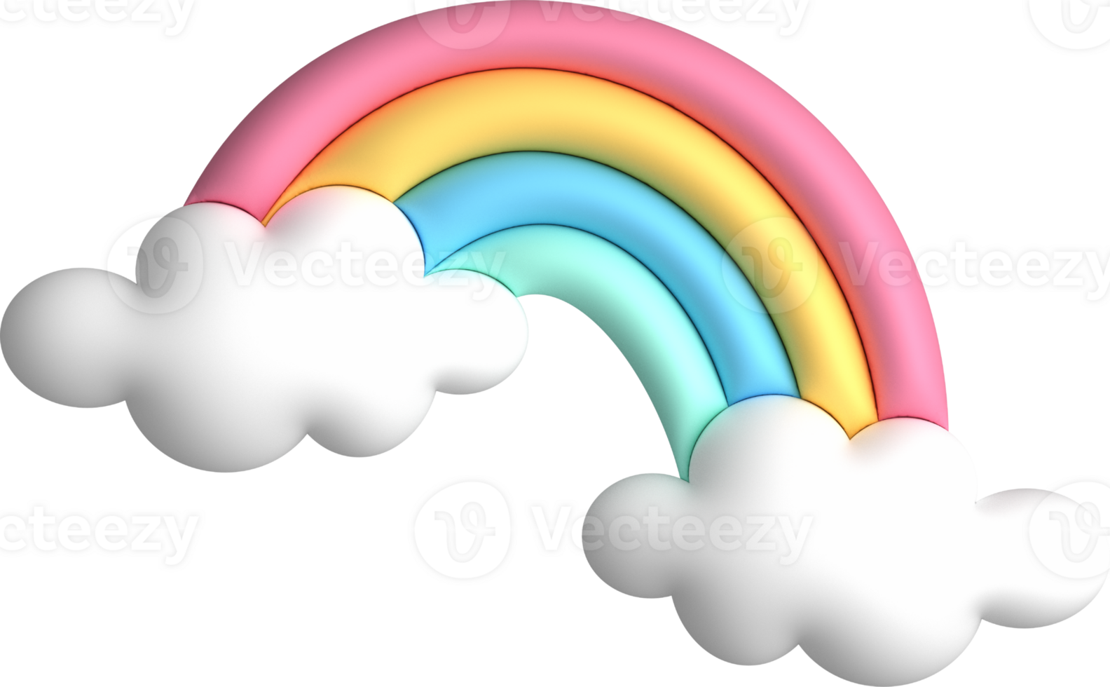 Whimsical 3D Rainbow with Clouds in Pastel Colors png