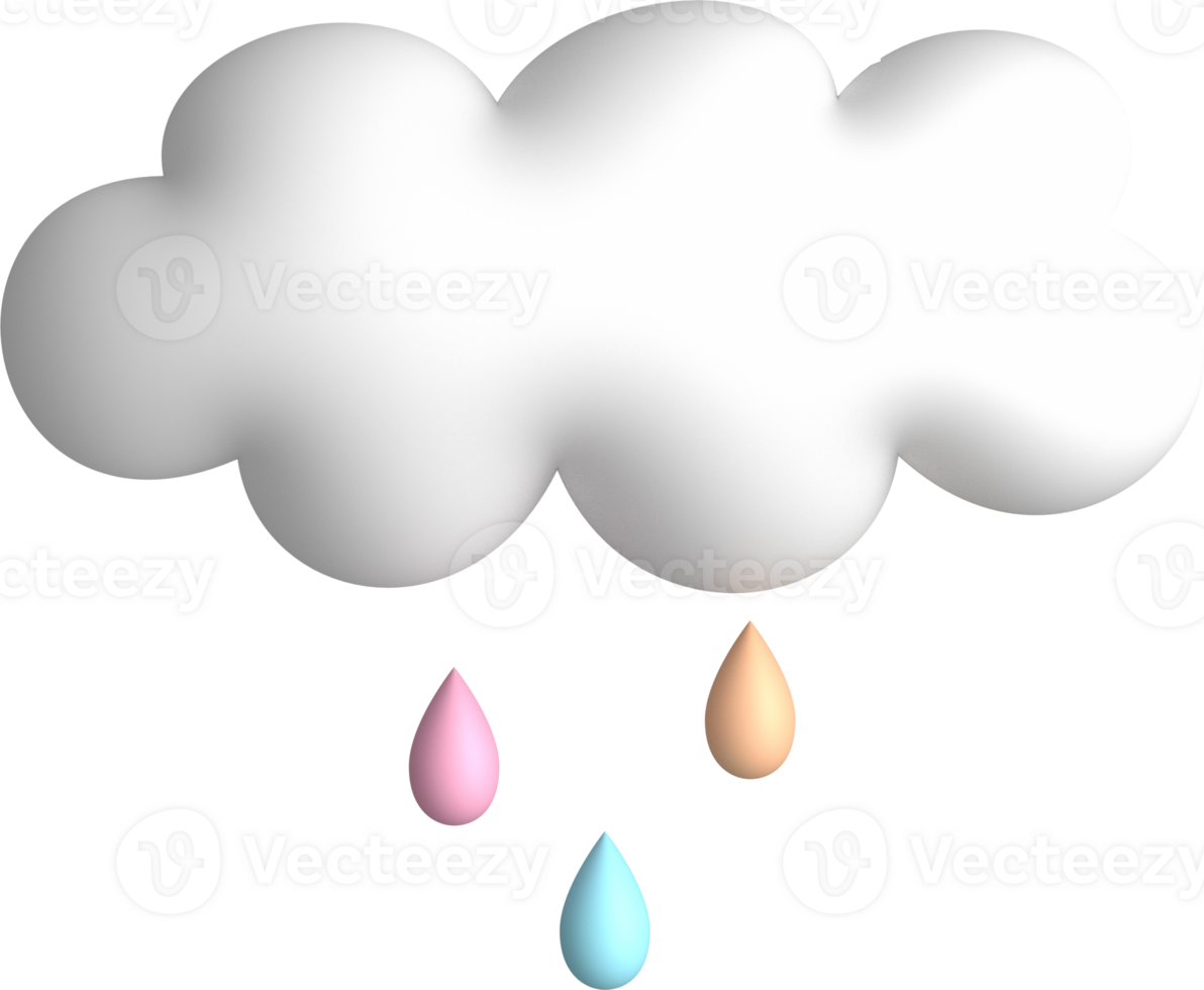 3D Cloud with Soft Pastel Raindrops png