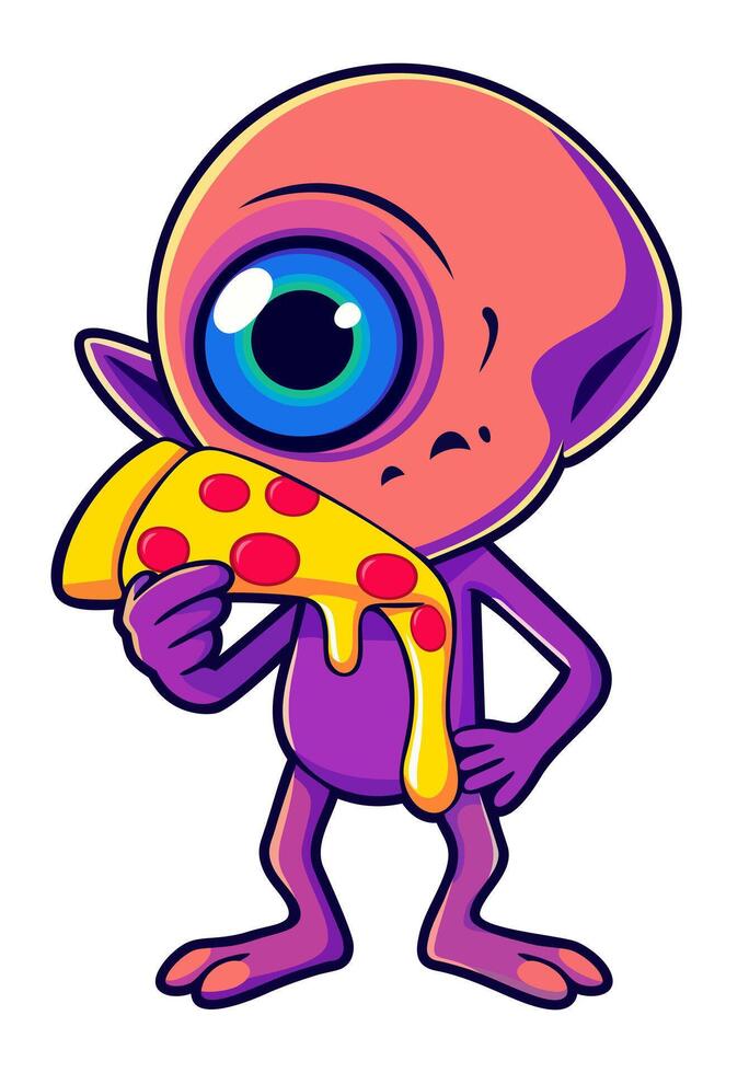 Cute monster with slice of pizza. isolated illustration vector