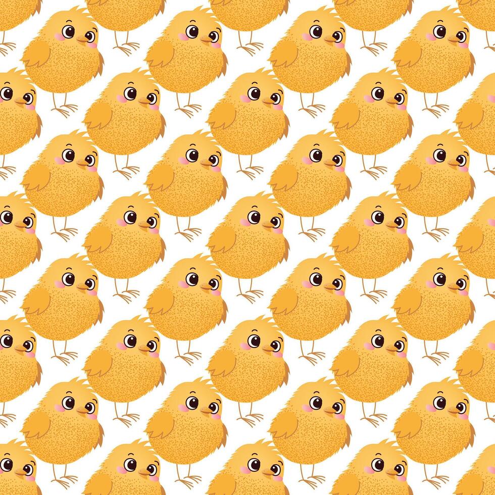 Seamless pattern with evenly arranged yellow chicks on a white background. Template illustration for textile, wallpaper, wrapping paper, and print. vector