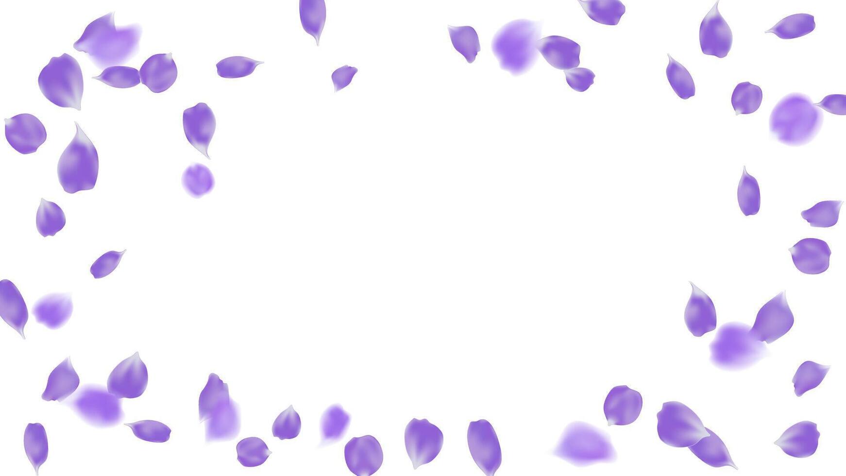Realistic purple rose petals flying around isolated . Romantic background, floral spring season vector