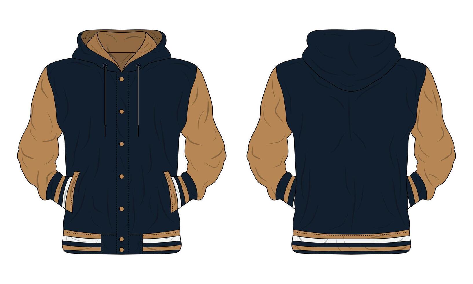 Varsity hoodie jacket mockup front and back view vector