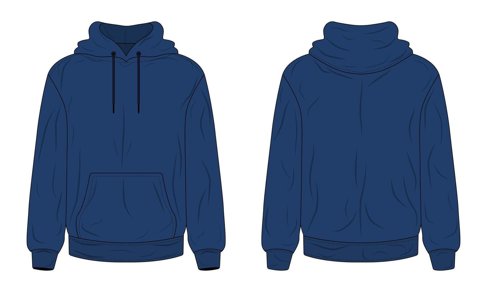 Navy blue hoodie sweater mockup front and back view vector