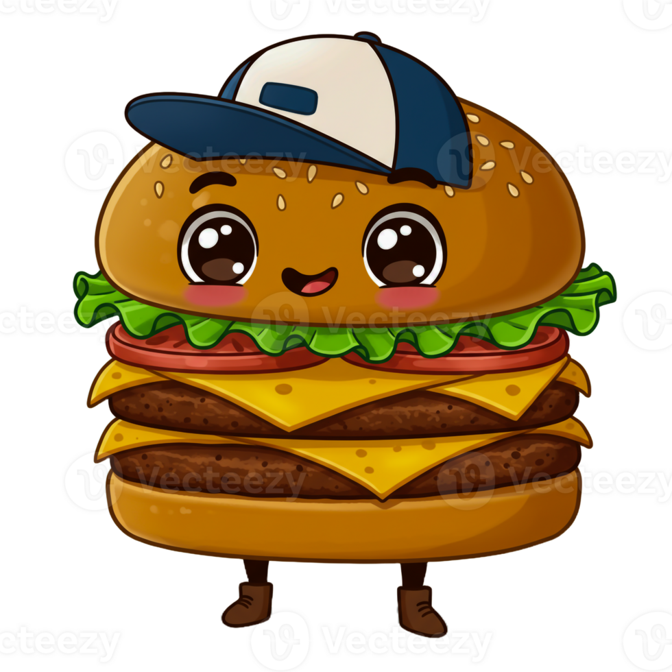 Fun fast food character with a big smile and extra cheesy layers of transferred background png