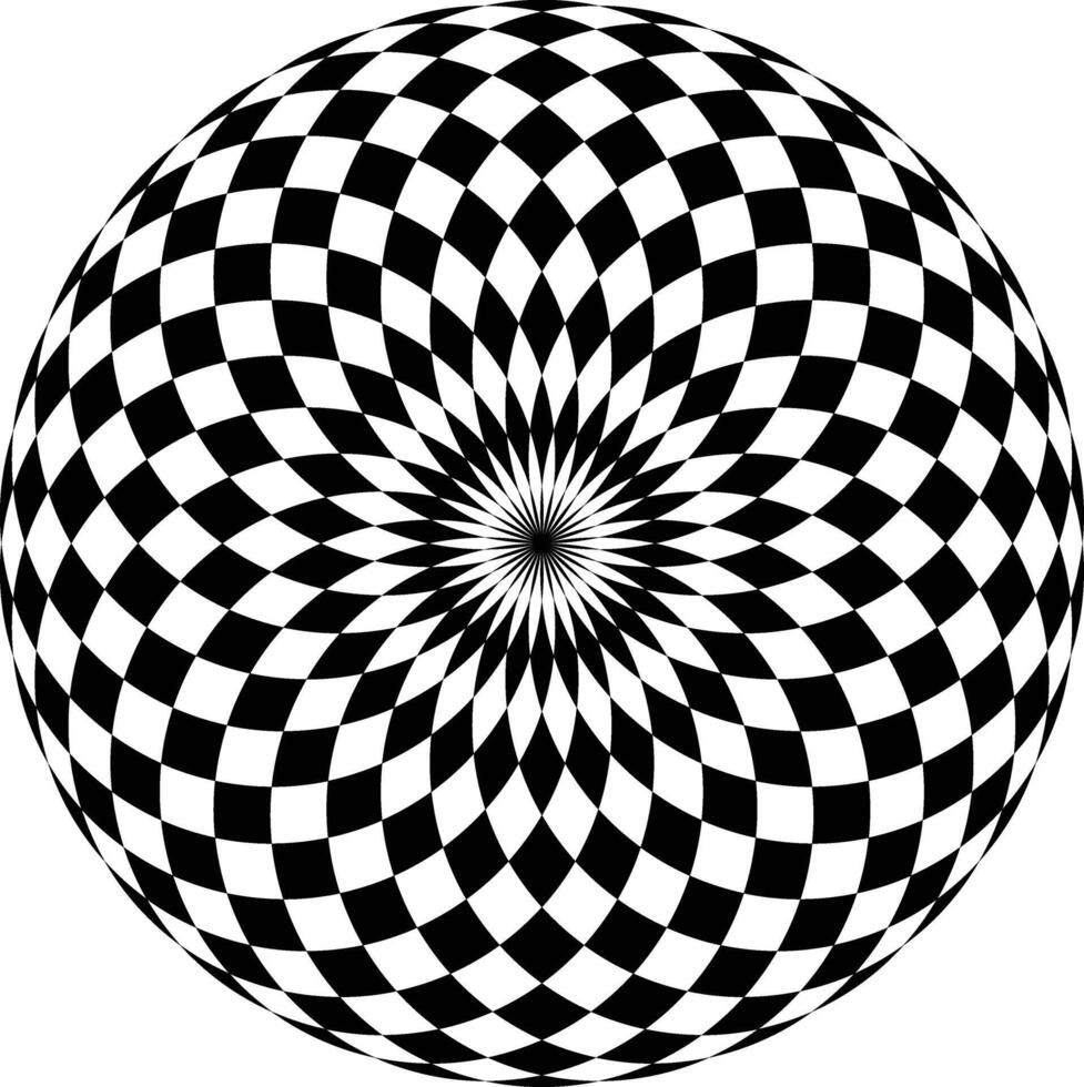 A black and white checkered pattern in the center of a circle vector