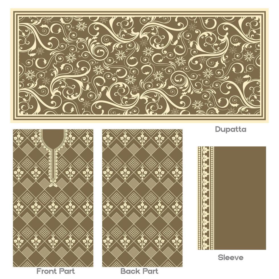 Elegant Brown Floral Patterned Dress Design vector