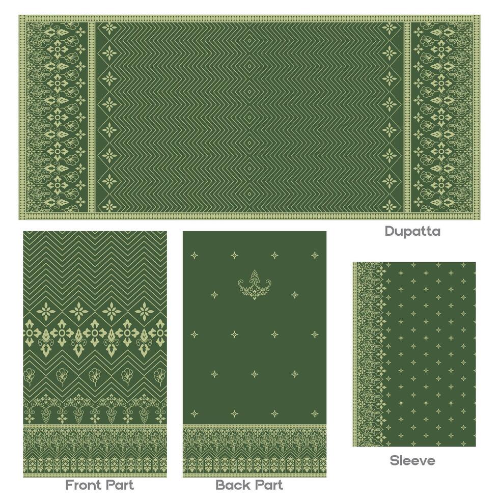Green Dupatta with Matching salwar kameez Design vector