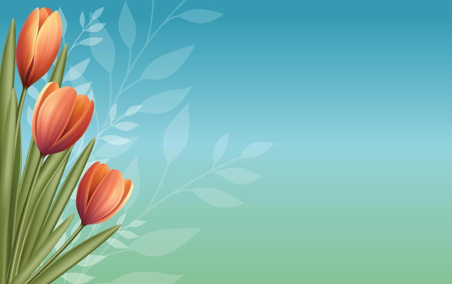 Floral background with spring oranges tulips bouquet. Greeting card. Botanic banner theme. vector