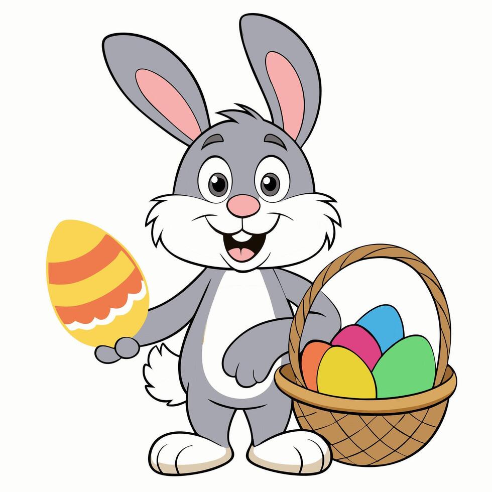 Easter bunny with a basket of Easter eggs. children's illustration on a white backgraund vector