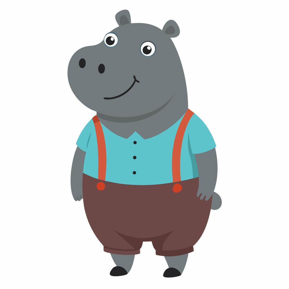 Cartoon cute hippopotamus. Suitable for children's books,mascots, logos. illustration animal on a white backgraund. vector