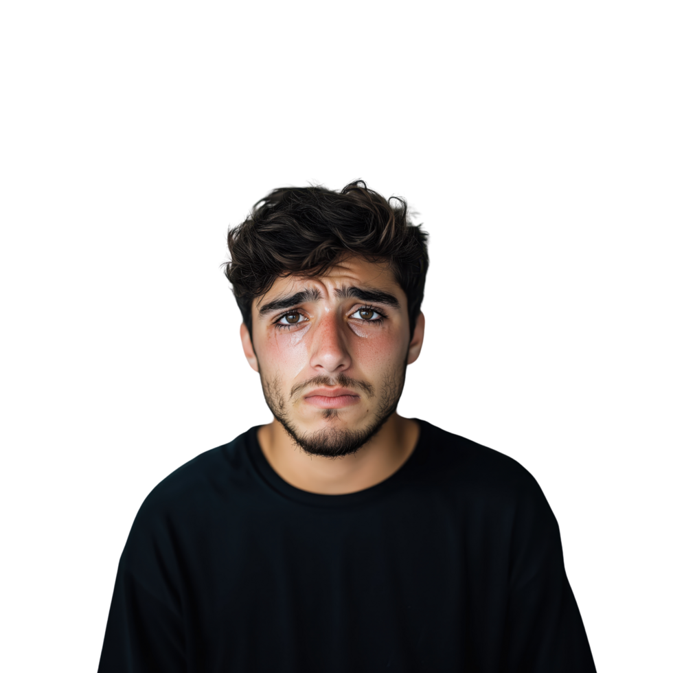 Young man with worried expression on plain background, portrait photography png