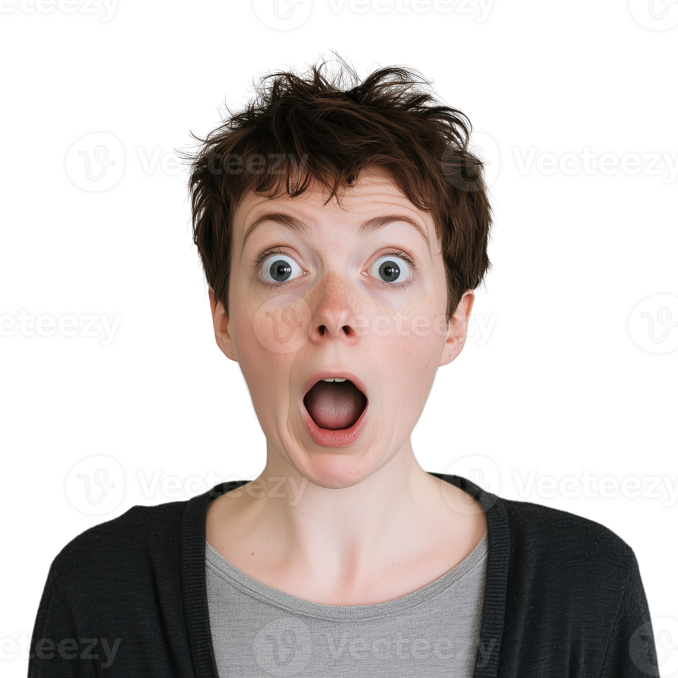 Surprised Woman Expressing Shock with Mouth Open and Wide Eyes png