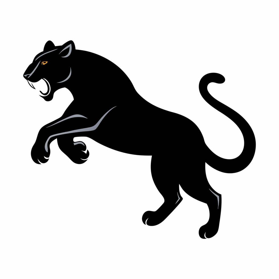 Cartoon panther is jumping.Black angry puma.Suitable for children's books, sticker, mascot, logo,icon. illustration animal on white background vector