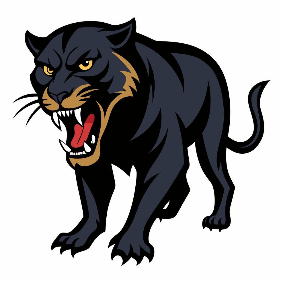 Cartoon panther. Black angry puma.Suitable for children's books, sticker, mascot, logo,icon. Illustration animal on white background vector