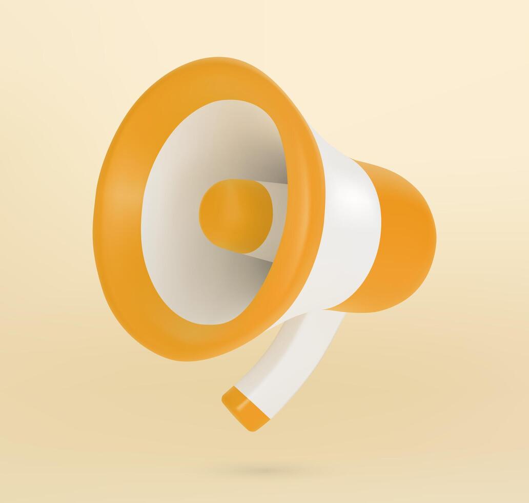 3D yellow and white colored megaphone speaker, illustration vector