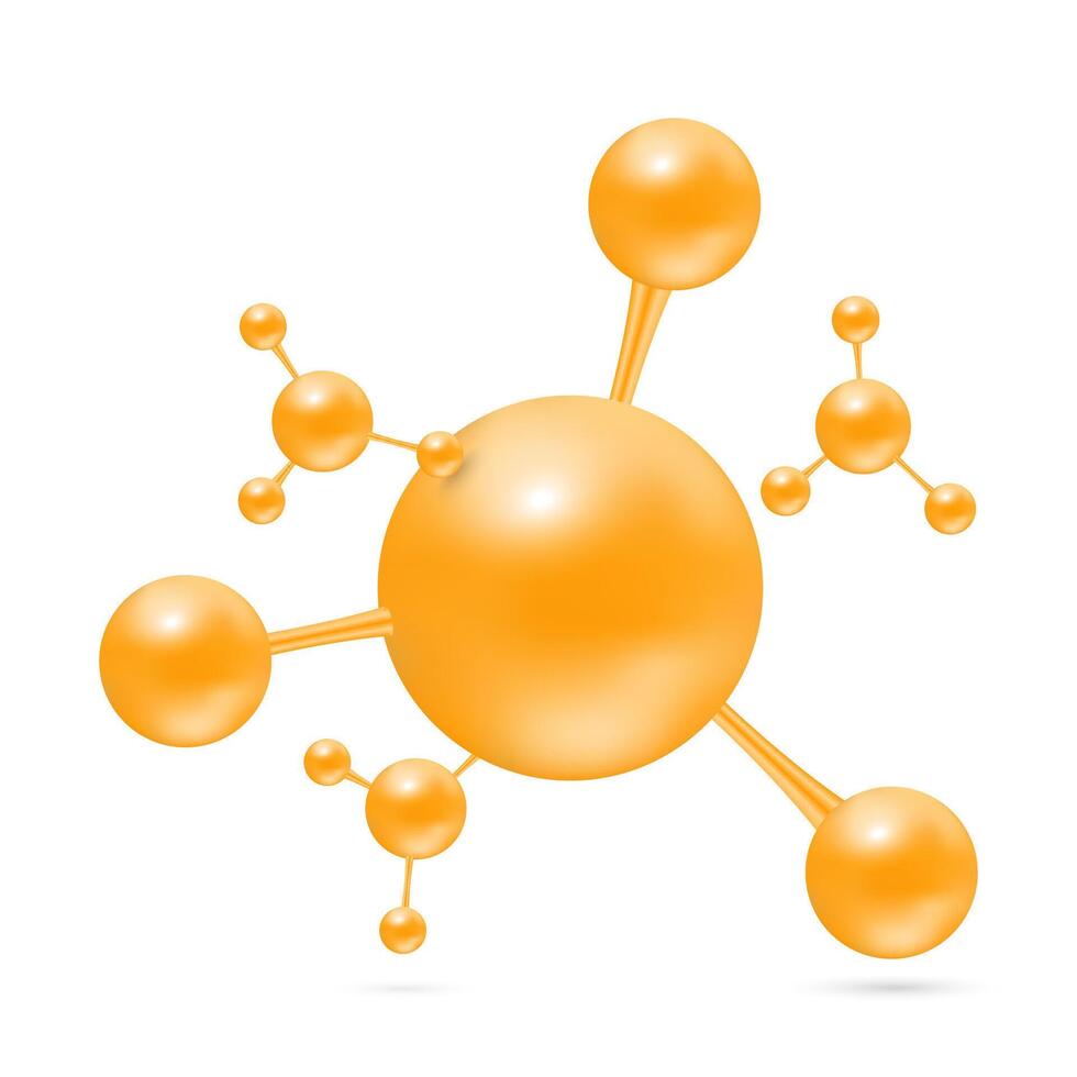 Atoms molecules orange glossy. Icon 3D isolated on white background. Minerals vitamins complex. Medical and science concept. EPS10 illustration vector