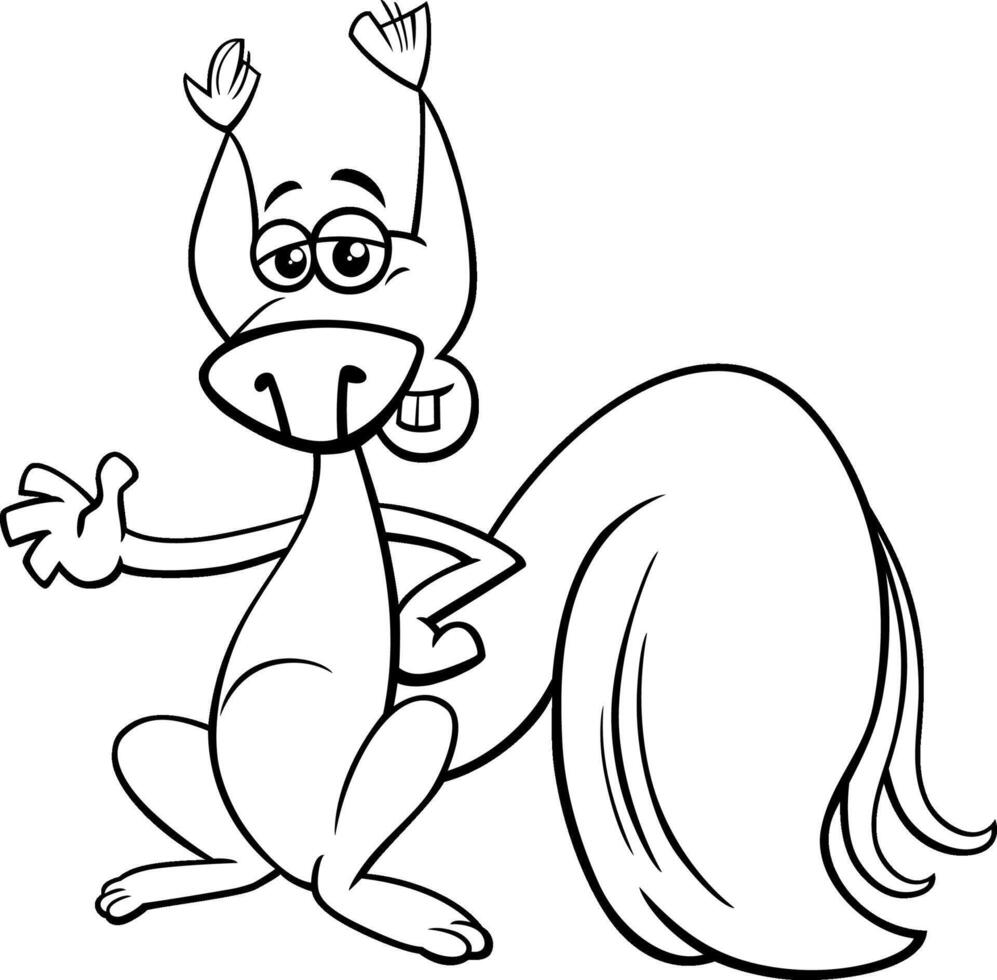 funny cartoon squirrel comic animal character coloring page vector