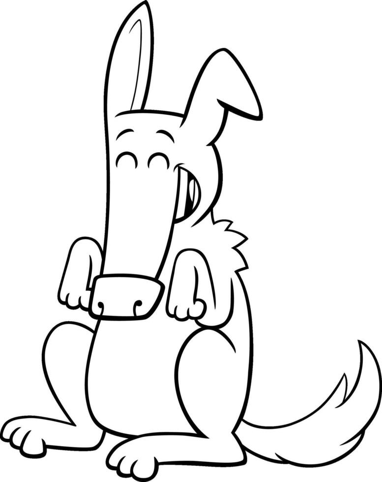 happy cartoon brown dog animal character coloring page vector