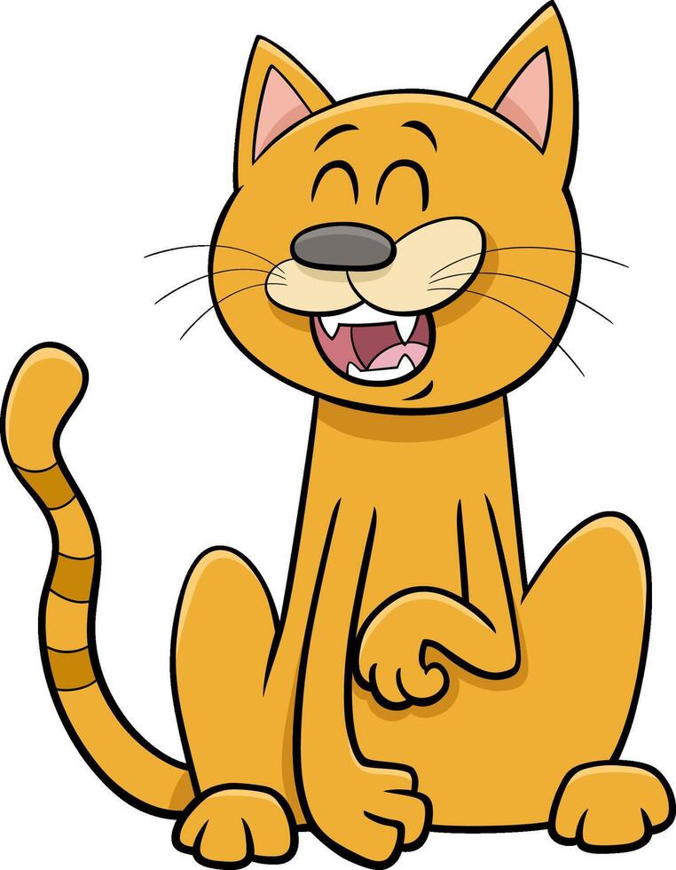happy cartoon yellow cat or kitten animal character vector