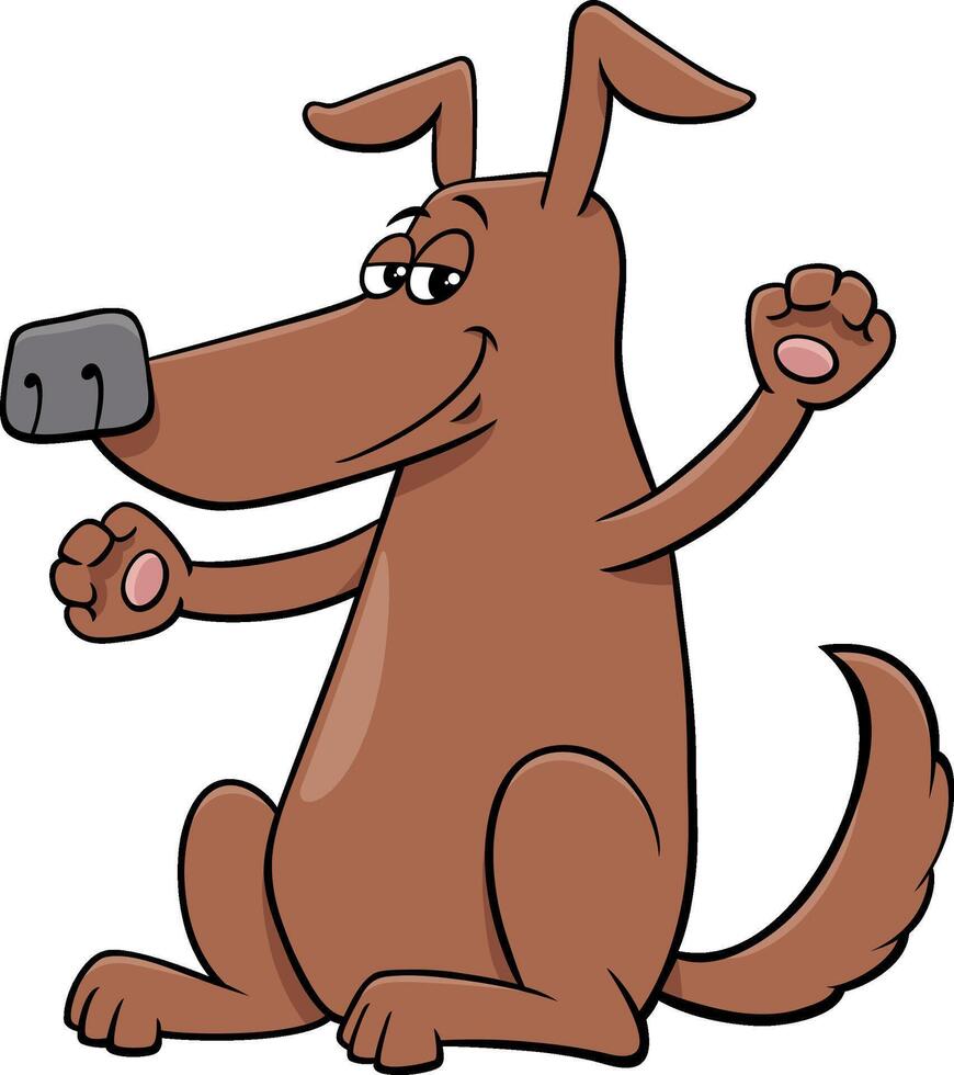 funny cartoon brown dog comic animal character waving paws vector