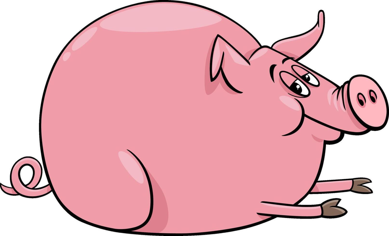 funny cartoon lying pig farm animal character vector