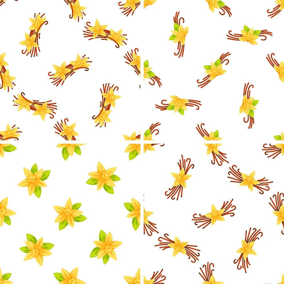 Vanilla flower and sticks forming a beautiful seamless pattern vector
