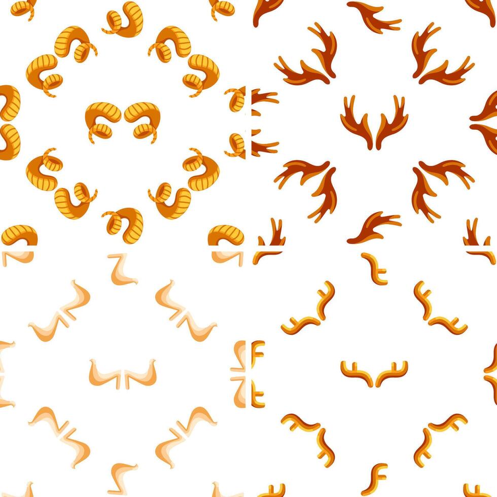 Four seamless patterns with stylized ram and deer horns forming various decorative compositions vector