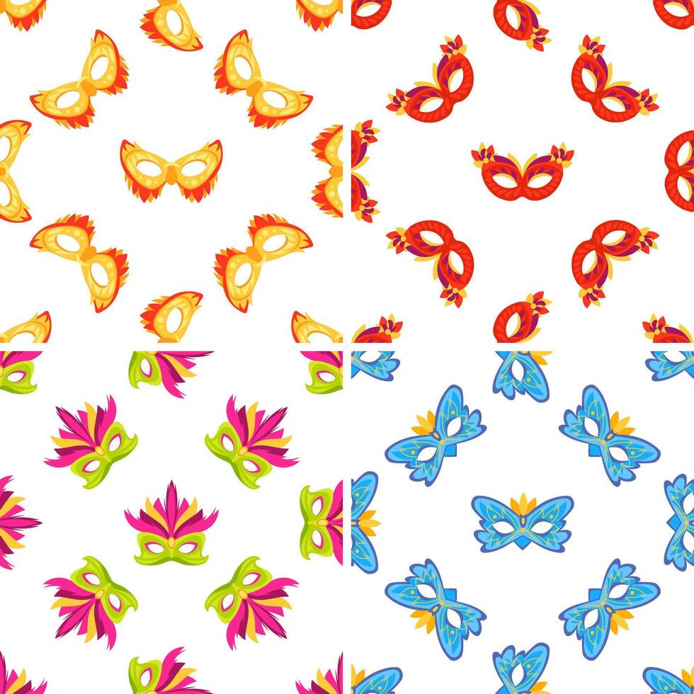 Colorful carnival masks forming a seamless pattern, celebrating festive traditions vector