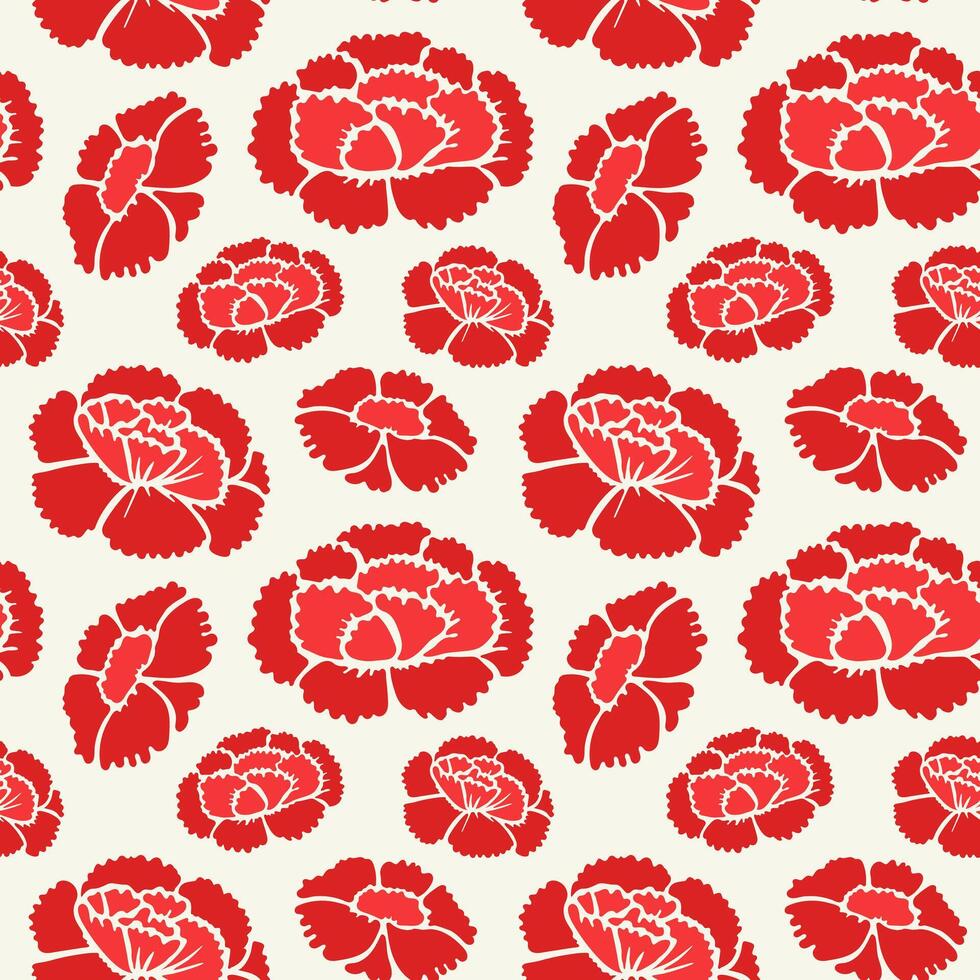 Red carnations flowers on light background seamless pattern vector